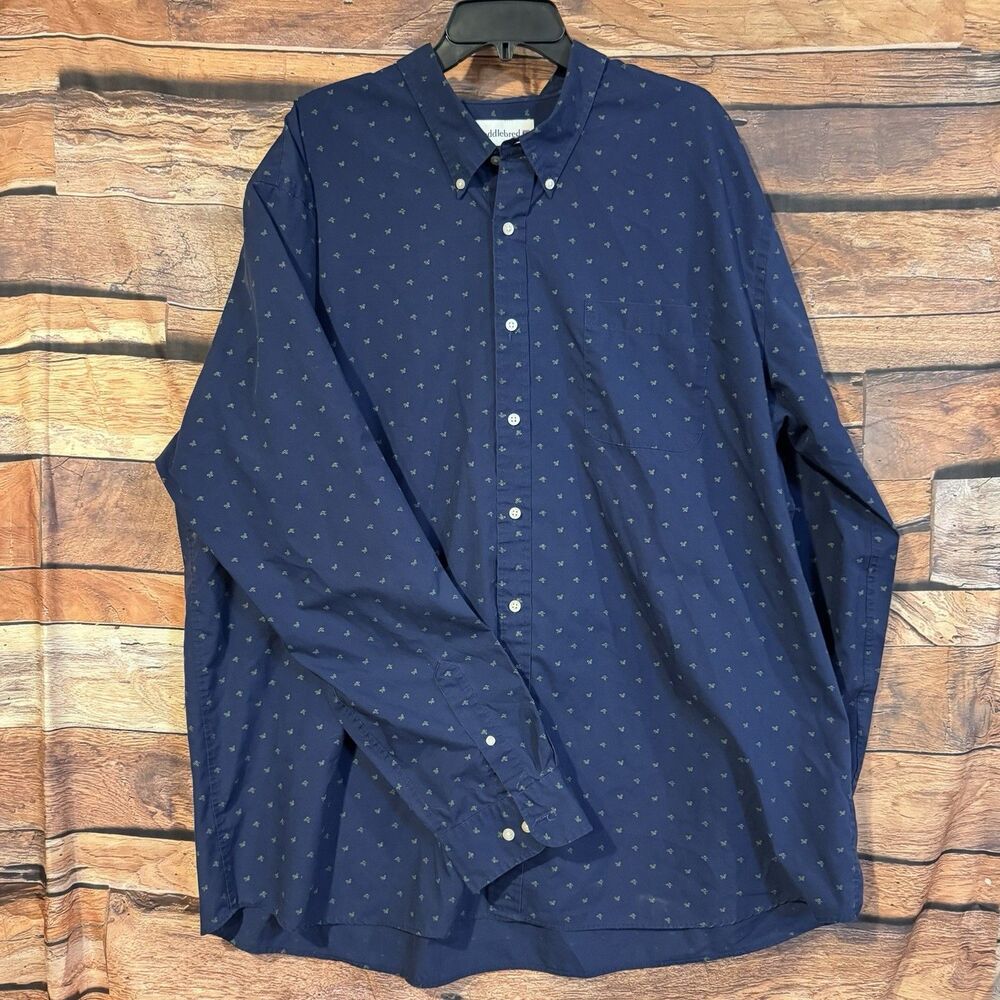 Saddlebred Mens 3XLT Blue Holly Print Long Sleeve Button Down Shirt Big Tall